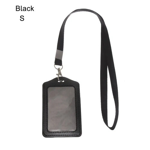 Color: black - Unisex Work Card Holders With Lanyard PU Bank Card Name Credit Card Holders Card Bus F640-10000000199427486