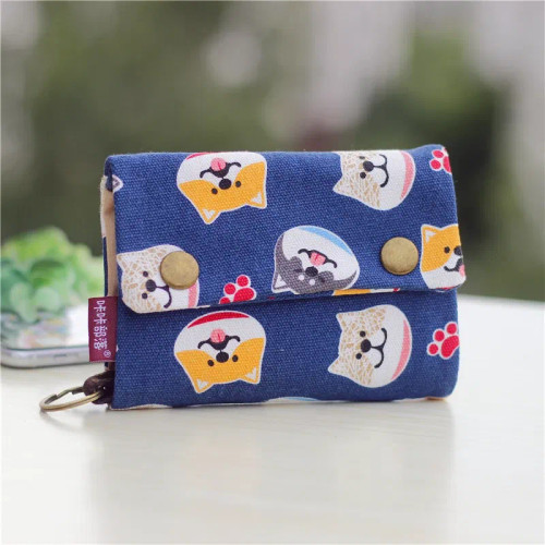 Color: Blue - Handmade Three Fold Fabric Wallet Women Men Simple Short Zipper Purses for Teens Pers F640-12000040347757132