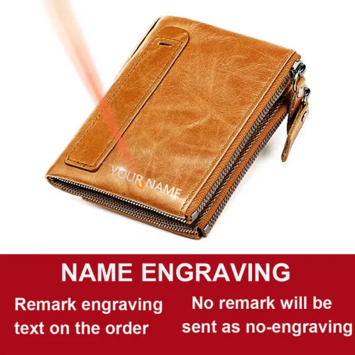 Color: SKY BLUE - Genuine Leather Short Men RFID Wallets Name Engraving Leather Card Holder Brand M F640-12000034297252476