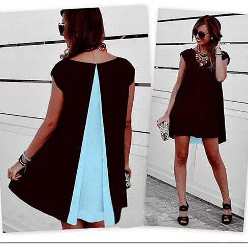 Size: 3X-Large,Color: Black And Ocean Blue - Dream Boat Chiffon Colorblock Tunic In Plus Sizes From K290-18332478533