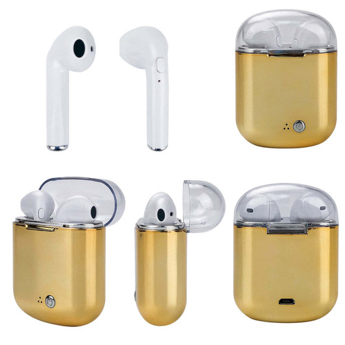 Color: METALLIC GOLD - Clear Top Dual Chamber Wireless Bluetooth Earphones With Charging Box K290-12397250117667