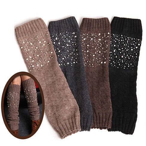 Color: Mocha Brown - Miss Pearly Legs Leg Warmers With Pearls And Crystals K290-7704791109