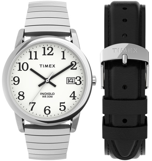 Timex TWG025400 Easy Reader   35mm Expansion Band Watch and Leather Strap Box Set G818-TWG025400