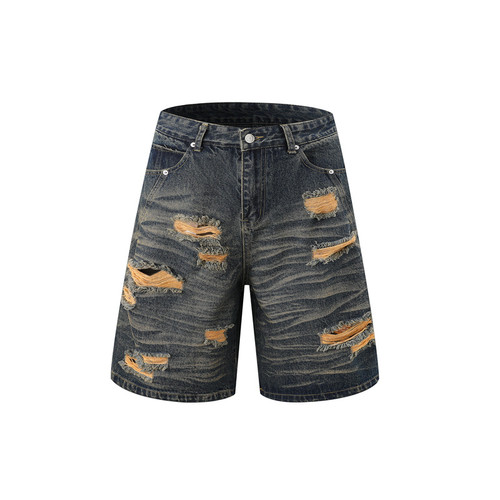 Color: Iron Embroidered Blue Shorts, Size: XL - Sophisticated Washed Denim Workwear Top And Shorts  Q119-CJDS271843028BY