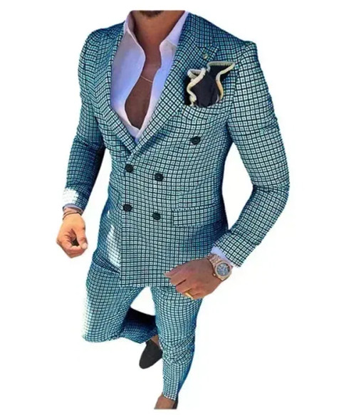 Color: Blue, Size: 5XL - High Quality 2024 Peak Lapel Men Suits One Button Groom's Wedding Suit Set F640-12000043088442135