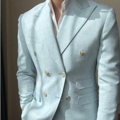 Color: Blue Suit, Size: 2XL - Herringbone Italian Men's Casual Business Suit Q119-CJXZ238977606FU