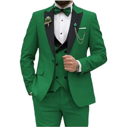 Color: green, Size: One Size - Men Suit Colorful Luxury Blazer Vest And Pant Sets 3 Piece Birthday  F640-12000042434130476