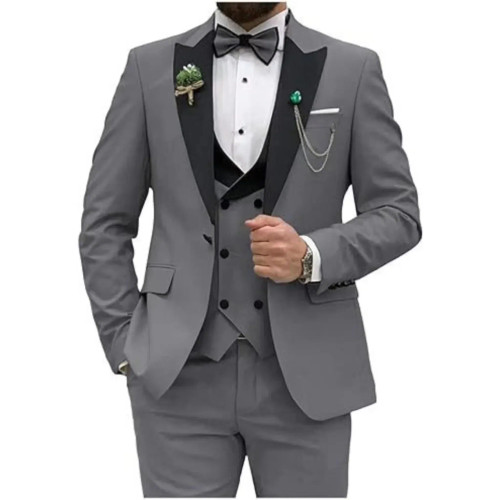 Color: Dark Grey, Size: XXL - Men Suit Colorful Luxury Blazer Vest And Pant Sets 3 Piece Birthday D F640-12000042434130411