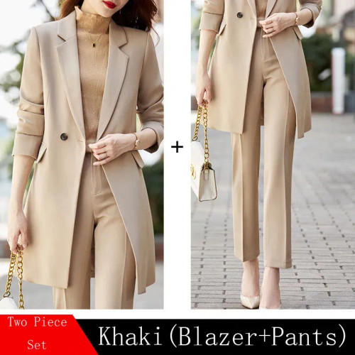 Color: Khaki, Size: XXXL, Ships From: CHINA - High End Office Professional Women's Blazer Pants 2-P F640-12000039702912939
