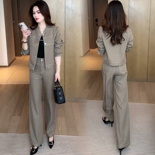 Cropped Standup Collar Jacket And Highwaisted Pants Twopiece Set Q119-CJLS2709398