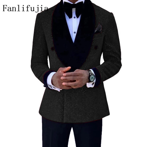 Color: Black, Size: 5XL - Fanlifujia Luxury Red Glitter Suits Men Groom Wedding Tuxedo Double Breas F640-12000034680996091