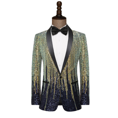 Color: Golden Blue Meteor, Size: XXL - Stage Performance Host Catwalk Suit Q119-CJXZ262136204DW