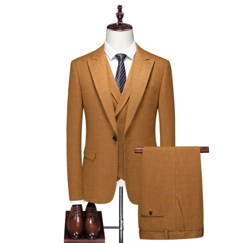 Color: GRAY, Size: M - High-End Three-Piece Men's Wedding Suit with Vest And Trousers Fashion Busin F640-12000038797160205
