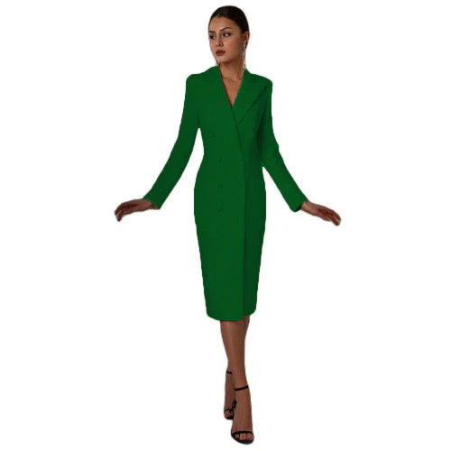 Color: green, Size: XXXL - Women's Suit Long Blazer Double Breasted Jacket White Tuxedo Party Point F640-12000028777377641
