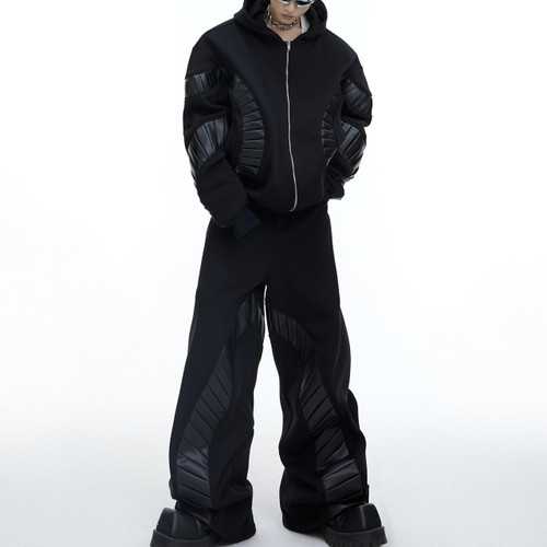 style: Suit, Size: S - Leather Patchwork Plush Hoodie For Men Q119-CJXZ192671905EV