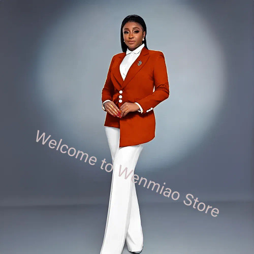 Color: Orange, Size: XXXL - Navy Women's Blazer 2-piece Set Fashionable Jacket Pants Set Ladies Sui F640-12000036647738280