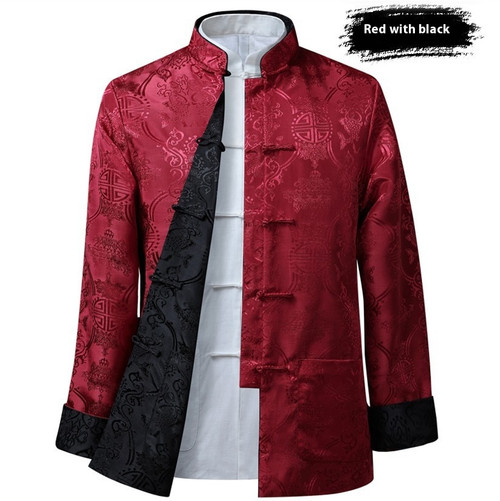 Color: Red And Black, Size: 3XL - Men's Tang Suit Spring And Autumn Thin Coat Double-sided Wear Q119-CJYD203170634HS