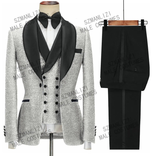 Color: Dark Grey, Size: L - SZMANLIZI 2022 Latest Designs Black Floral Party Blazer Men Suits Costu F640-12000027227851529