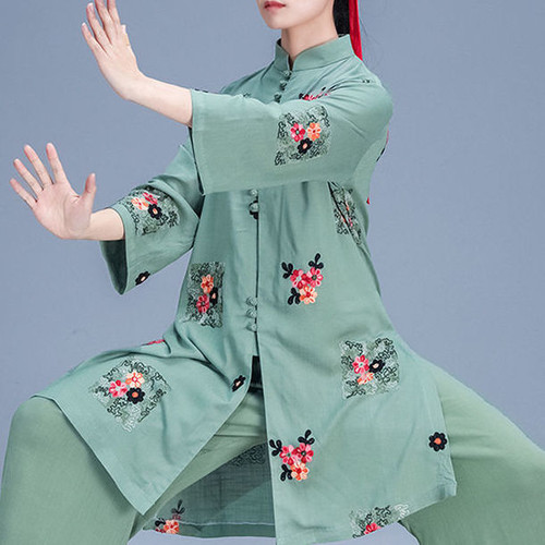 Color: Green Top, Size: M - Tai Ji Suit Women's Chinese Martial Arts Practice Retro Tang Suit Top Q119-CJYD203187002BY