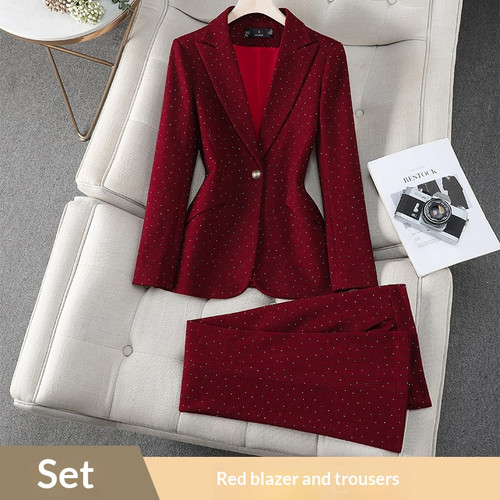 Color: Red Suit Trousers, Size: 4XL - Gray, Heat-applied Rhinestone, Sophisticated And Polished Wom Q119-CJYD264666135IR