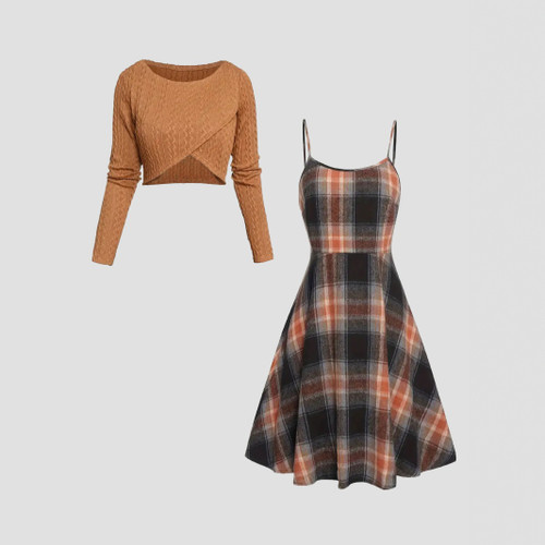 New Womens Two-piece Set Knitted Long-sleeve Top And Dress Q119-CJLY2743824