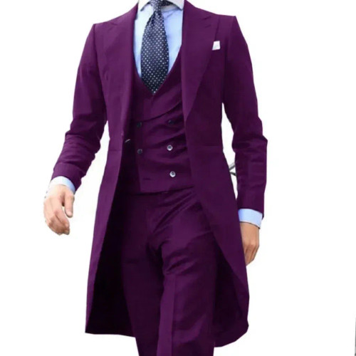 Color: PURPLE, Size: S - Elegant man suit Slim Fit Suit Luxury Formal Tuxedos Wedding 3 Pieces Blaz F640-12000042466378121