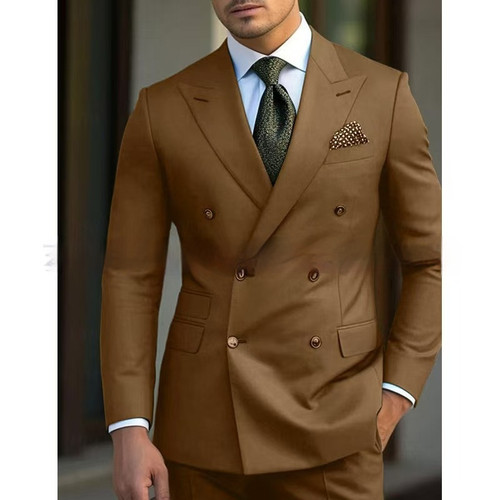 Color: Brown, Size: XXXL - Men's Suit Set Leisure Business Two Pieces Q119-CJXZ240087544RI