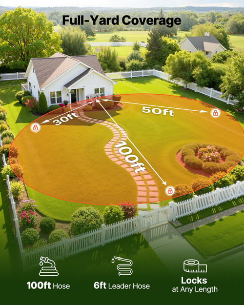 Retractable Garden Hose Reel, 1/2 in x 100 ft, Wall Mounted Hose Reel with 9-Function Sprayer Nozzl E415-KSSJGQSHC2002ZOYE002V0