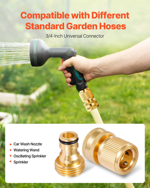 Garden Hose Quick Connect, 3/4 inch Male & Female, 200 PSI Heavy Duty Solid Brass Quick Connector,  E415-HTCZ2JT0000023CEU001V0