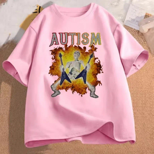 Color: army green, Size: S - Autistic Funny Skeleton T Shirt Women Men Autism Edgy Skeleton Meme T- F640-12000043525936403