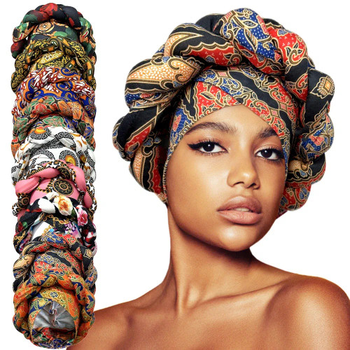 Color: Orange - African Headtie Bonnet Hat Turban for Women Muslim Head Wrap Nigerian Scarf Braid H F640-12000037959005534