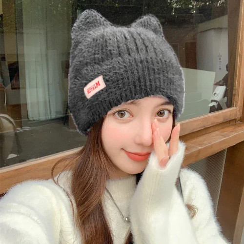 Color: army green, Size: One Size - New Women Cute Cat Ear Earflap Winter Hat Fashion Faux Fur Knit F640-12000040193614486