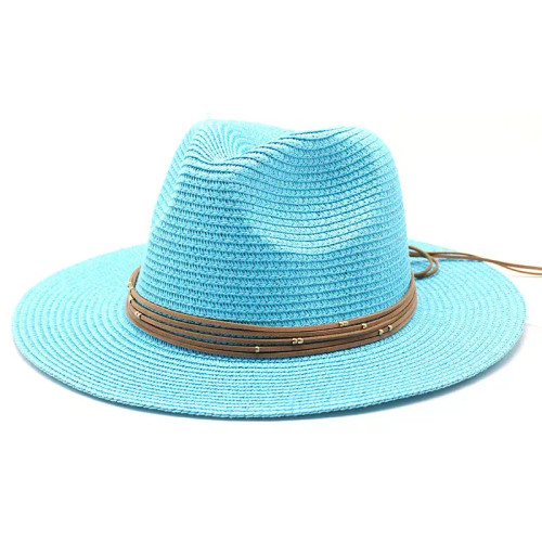 Color: Dark Grey, Size: M - Big Size 60CM New Straw Hat 7cm Brim Summer Cooling Beach Sun Hat Outdo F640-12000031361900228