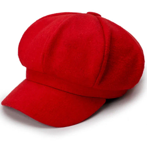 Color: Red - Woolen solid color beret fashion outdoor cotton hat autumn and winter windproof hats m F640-12000033992153544