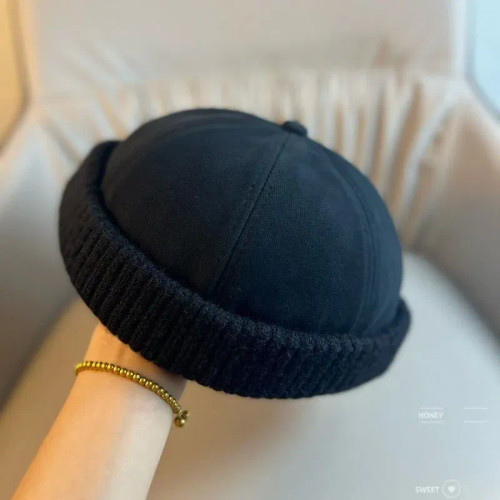 Color: WHITE - Autumn and Winter Melon Skin Hat, Fashionable Brimless Sailor Hat, Men's and Women's F640-12000050481287030