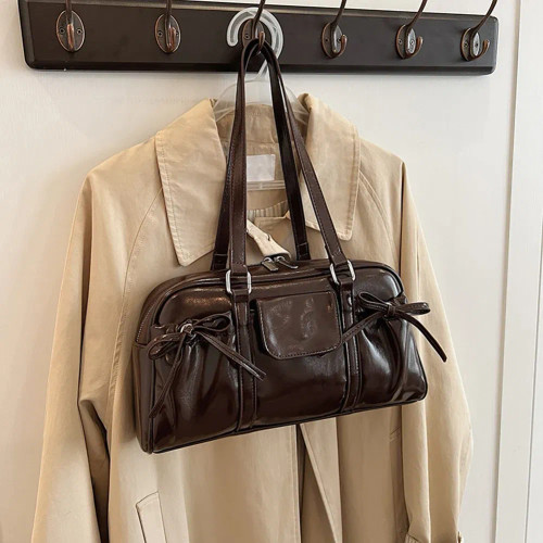 Color: Coffee, Ships From: CHINA - Stylish Women Bow Shoulder Bag in PU Leather with Multi Pockets  F640-12000044903732704