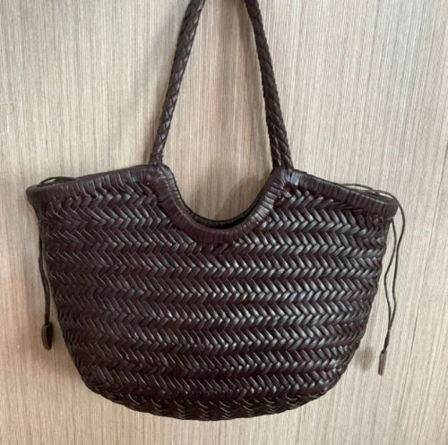 Color: Beige, Size: Extra Large - Hand Knitted Designer Genuine Leather Elegant ?‹Handle Female Tot F640-12000022955409971