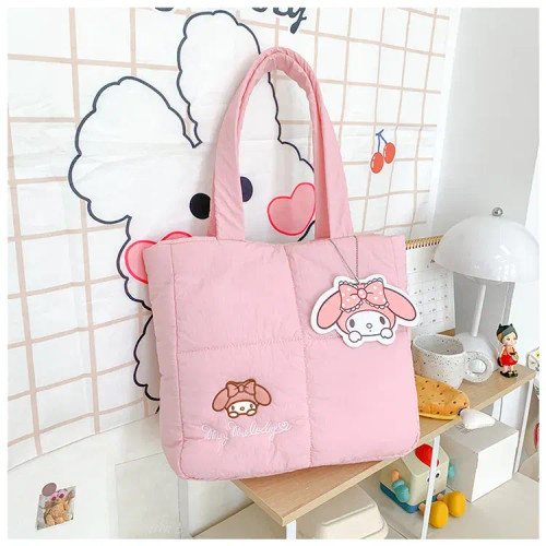 Color: SKY BLUE, Size: Extra Large - 2024 New Sanrio Handbag Cartoon Cute Down Fabric Kuromi Tote B F640-12000041159453951