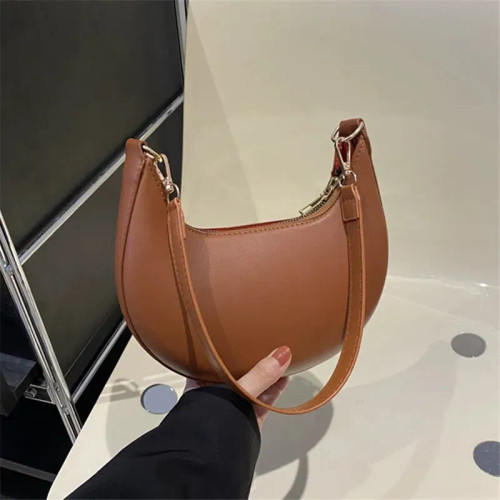 Color: Brown - New Fashionable High-end Moon-shaped Baseball Bag, Showing Luxury, Women's Single Sh F640-12000046054571599