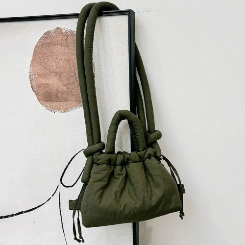Color: Gold - Fashion Small Puffer Tote Bag Padded Women Shoulder Bags Nylon Down Cotton Crossbody  F640-12000041639651995