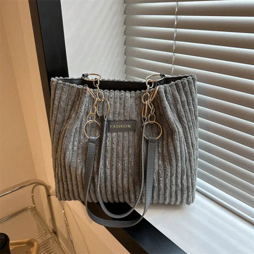 Color: Beige - Corduroy Shoulder Bags for Women's 2023 New Fashion Korean Large Female Handbags Cot F640-12000037765574025