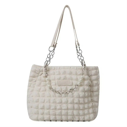Color: black - Large Capacity Ladies Tote Bag Fashion Plaid Women's Beaded Chain Shoulder Bags Soft F640-12000037995329605