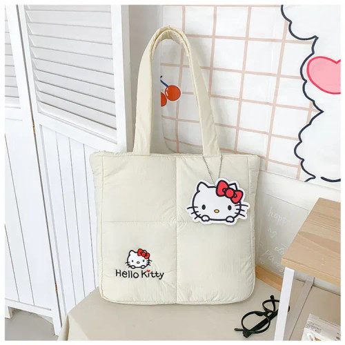 Color: Blue, Size: Extra Large - 2024 New Sanrio Handbag Cartoon Cute Down Fabric Kuromi Tote Bag S F640-12000041159453950
