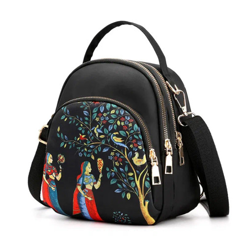 Color: plum, Size: 16 inches - Fashion Printing Backpack Women Large Capacity Nylon Rucksack Multil F640-12000035920125066