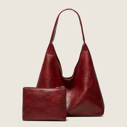 Color: Burgundy, Size: L - New Tote bag 100 hand bill of lading shoulder women's bag retro simple l F640-12000039415017260