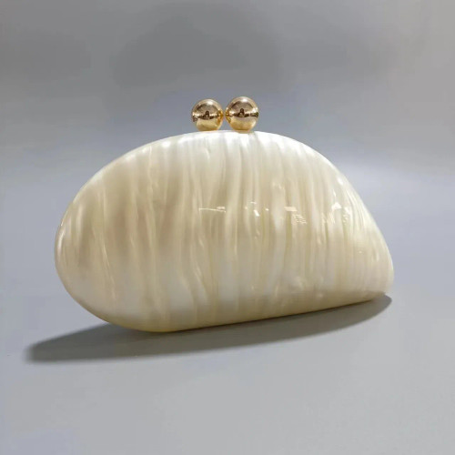 Color: Beige - 2024 New Hot Sale Acrylic Shell Shape Clutch Bag Women Designer Evening Party Cute P F640-12000038660912968