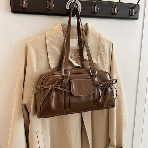 Color: Brown, Ships From: CHINA - Stylish Women Bow Shoulder Bag in PU Leather with Multi Pockets I F640-12000044903732695