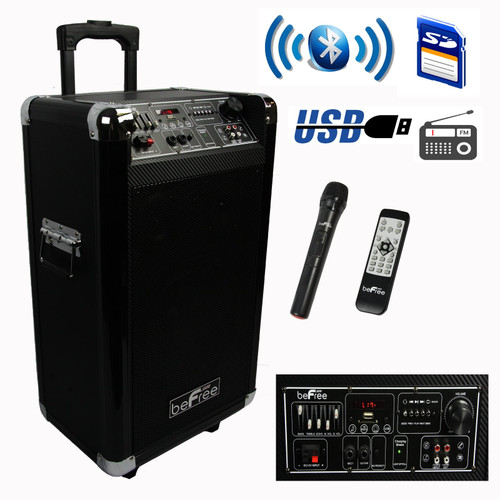 beFree Sound Sleek 10 Inch Professional Portable Bluetooth PA Speaker with Remote Control, Micropho D970-BFS-60L-RB