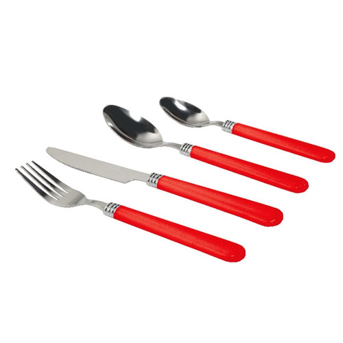 Gibson Sensations II 16 Piece Stainless Steel Flatware Set with Red Handles and Chrome Caddy D970-53529.16