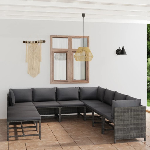  Garden Lounge Set Grey PE Rattan 9 Piece Set Modular A949-3059773